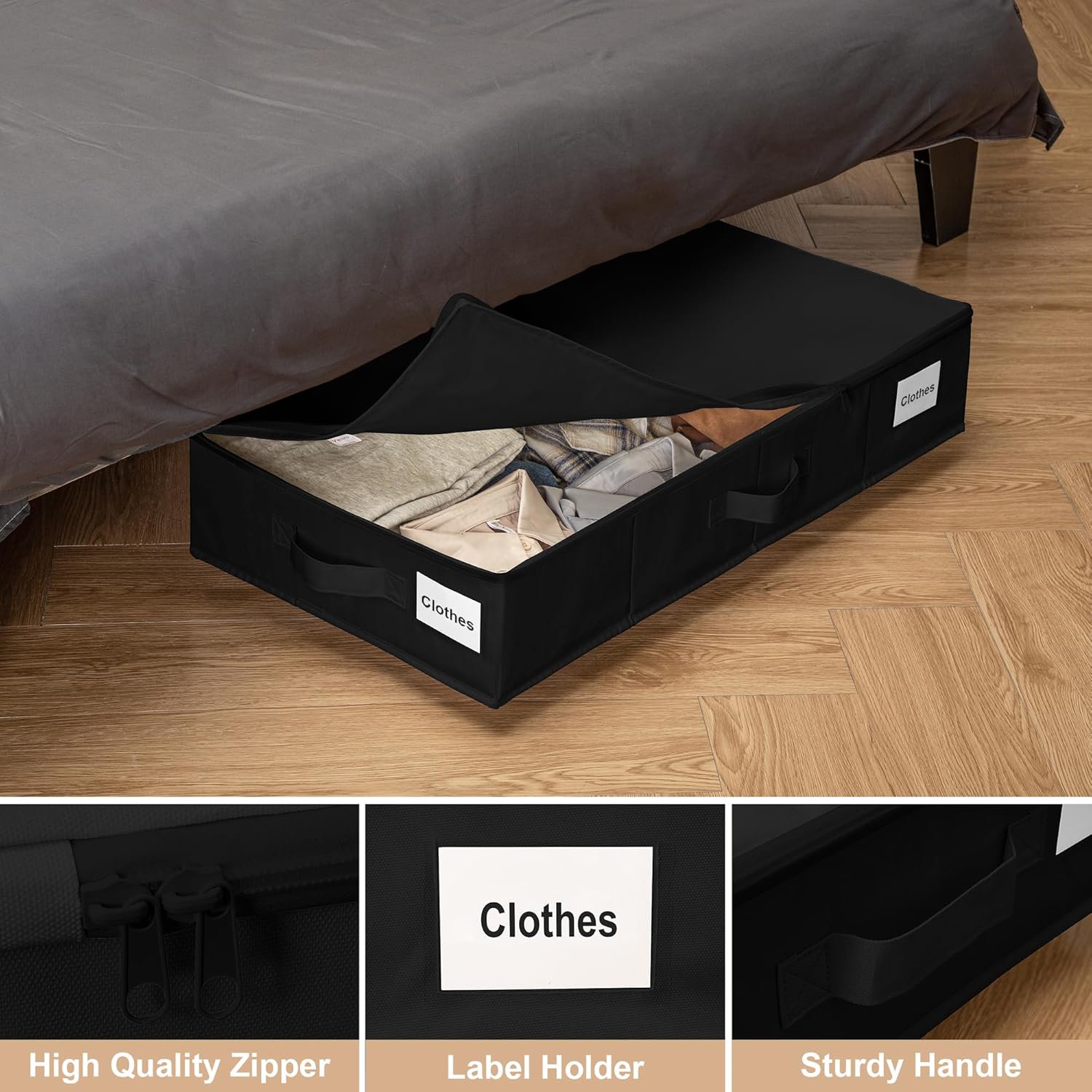 Under Bed Storage with Wheels, 2 Pack Under Bed Storage Containers with Label Holders for Clothes, Shoes and Blankets