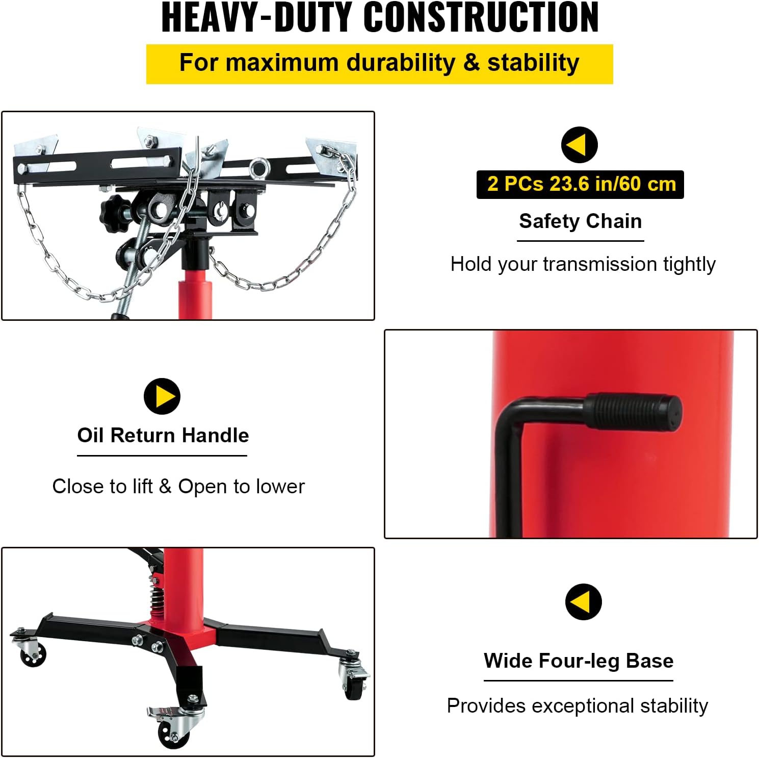VEVOR Transmission Jack,1/2Ton/1100lbs Capacity Hydraulic Telescopic Transmission Jack, 2-Stage Floor Jack Stand with Foot Pedal, 360° Swivel Wheel