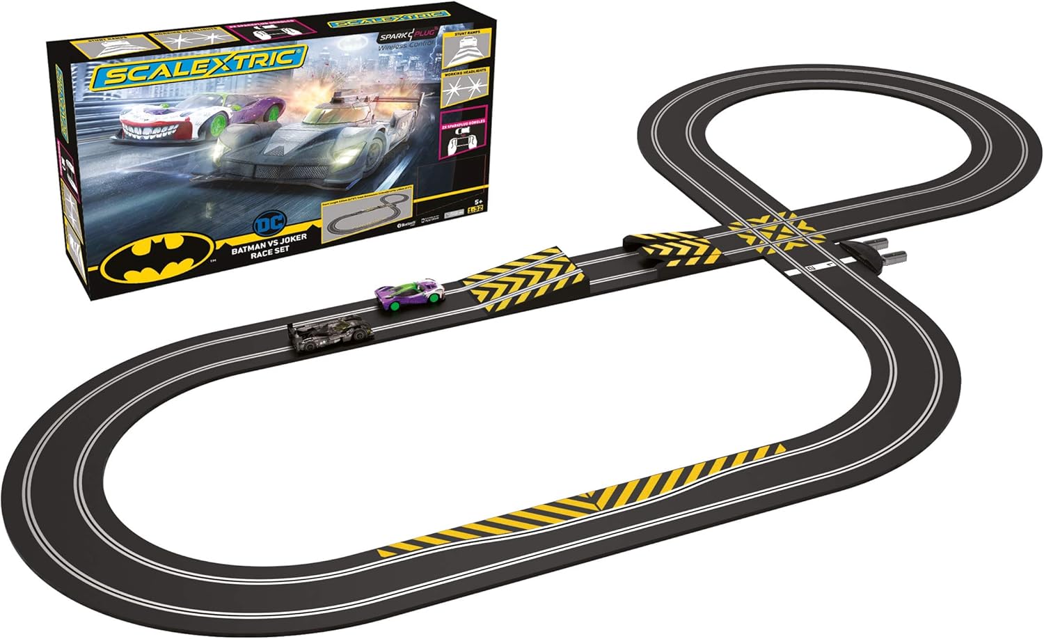 Scalextric Batman vs Joker 1:32 Spark Plug Slot Car Race Track Set C1415T , Black