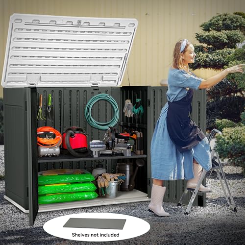 YITAHOME Outdoor Horizontal Storage Sheds w/o Shelf, Weather Resistant Resin Tool Shed, Multi-Opening Door for Storage of Bike, Trash Cans