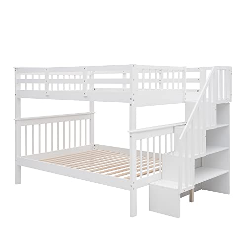 Ball & Cast Full Over Full Bunk Bed with Twin Size Trundle and Built in 4 Drawer,Wood Bunkbed w/Storage Ladder & Slat Support