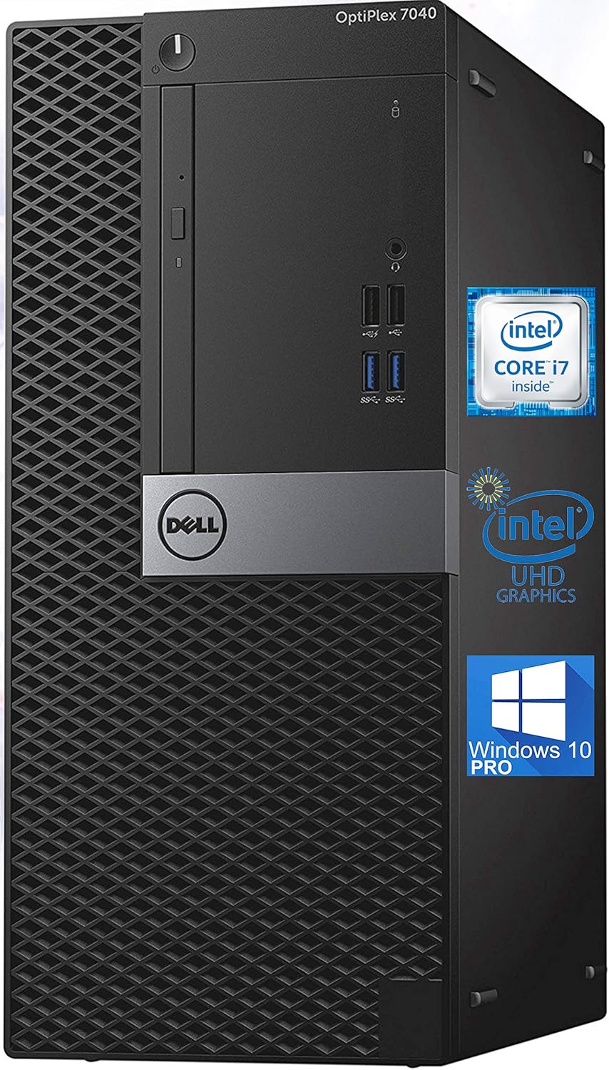 Dell Optiplex 7040 Mini-Tower Desktop PC, Intel Quad-Core i7-6700 4.0 GHz, 8GB RAM, 256GB NVMe SSD, HD Graphics 530 4K, DisplayPort, HDMI, AC Wi-Fi