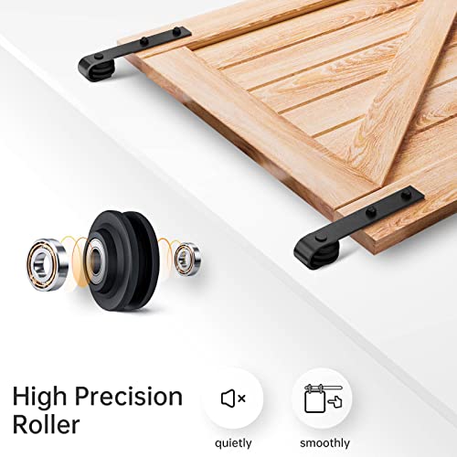 EaseLife 14 FT Double Door Sliding Barn Door Hardware Track Kit,Basic J Pulley,Heavy Duty,Slide Smoothly Quietly