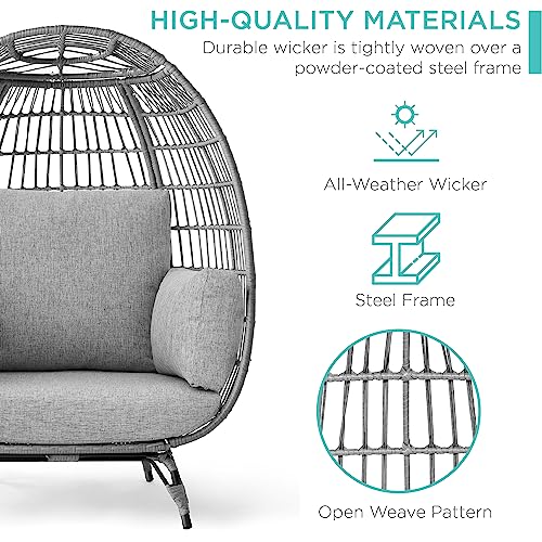 Best Choice Products Wicker Egg Chair, Oversized Indoor Outdoor Lounger for Patio, Backyard, Living Room w/ 4 Cushions, Steel Frame, 440lb Capacity