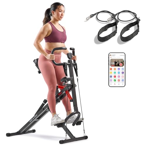 Sunny Health & Fitness Row-N-Ride PRO, Full Body Combo Squat Machine w/Optional Resistance Band, Easy Setup Ab Workout Exercise Equipment for Home