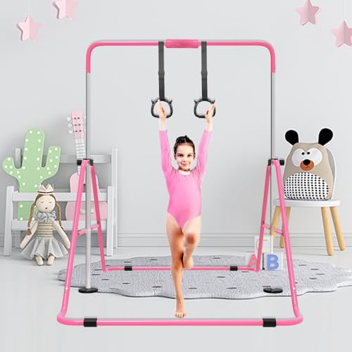Expandable Gymnastics Bar for Kids, Adjustable Height Junior Training Kip Bar, Folding Gymnastic Horizontal Bars Monkey Bar