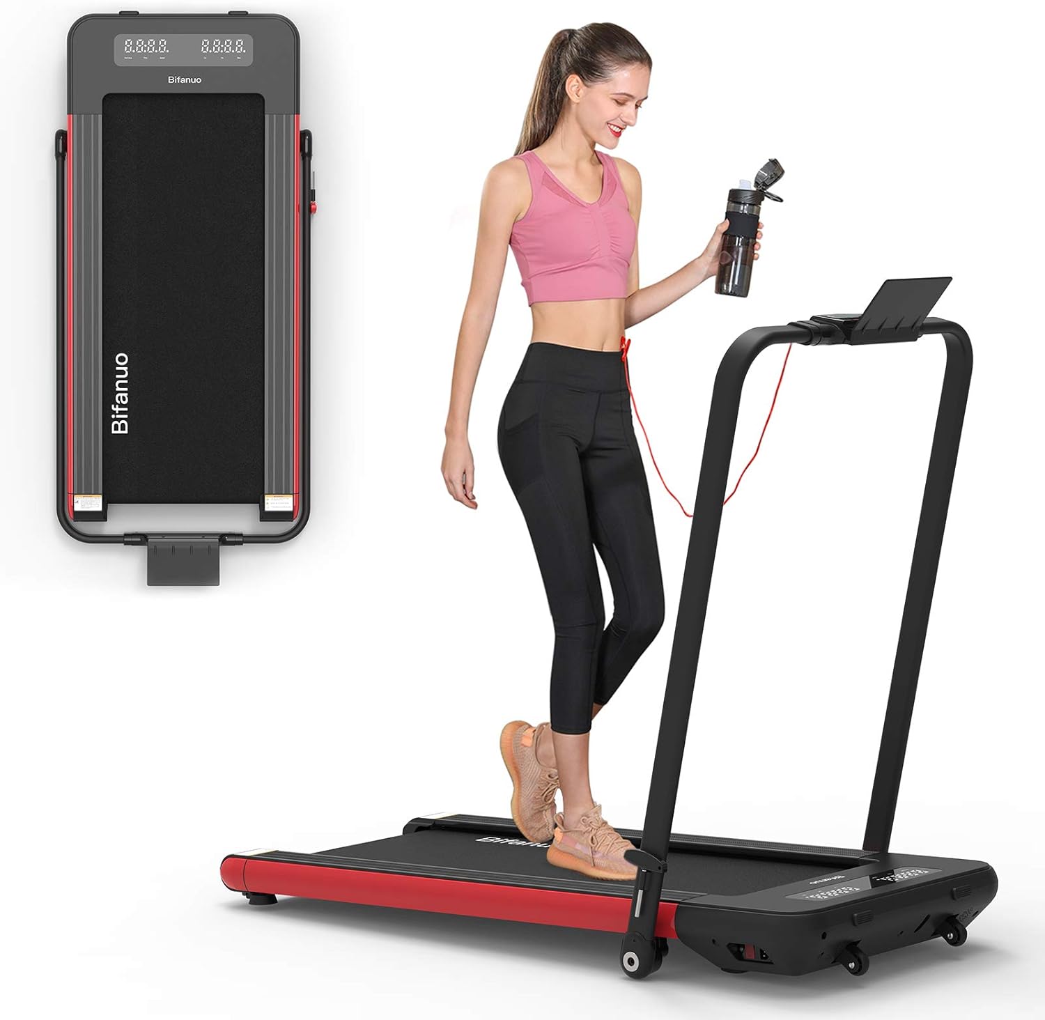 BiFanuo 2 in 1 Folding Treadmill, Smart Walking Running Machine with Bluetooth Audio Speakers