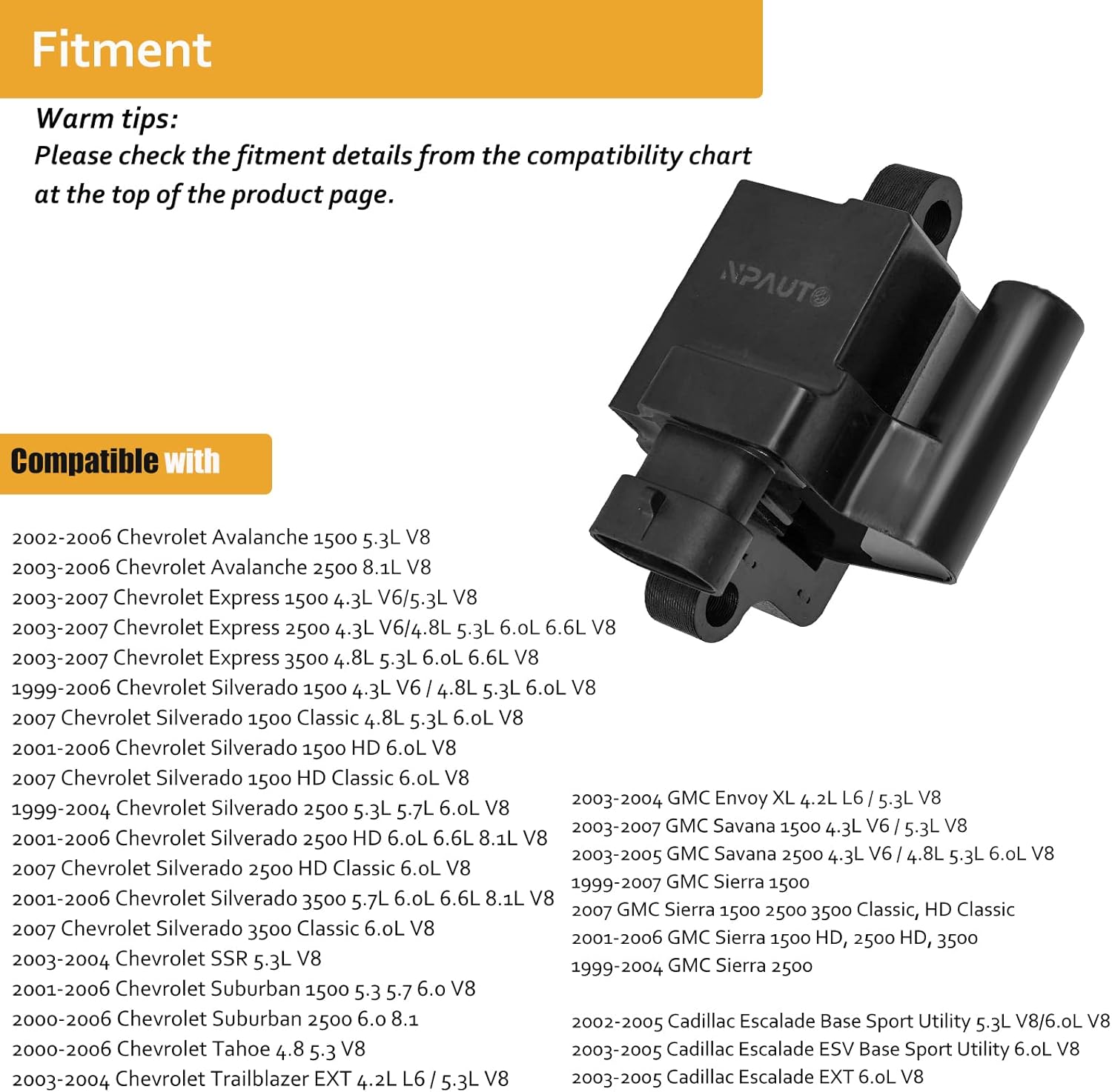 Ignition Coil Pack Compatible with 4.8 5.3 6.0 V8 2001 2002 2003 2004 2005 2006 Chevy Silverado 1500 2500 HD Suburban Avalanche Express GMC Sierra