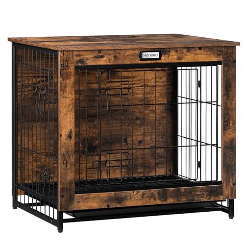 HOOBRO Dog Crate Furniture, 38.6" Large Dog Kennel Indoor, Wooden Cage with Pull-Out Tray