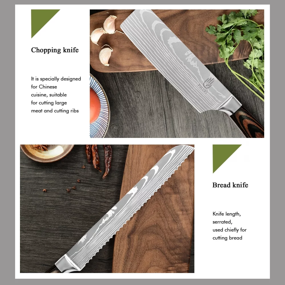 FULLHI Knife Set, 14pcs Japanese Chef Knife Set, Premium German Stainless Steel Kitchen Knife Set