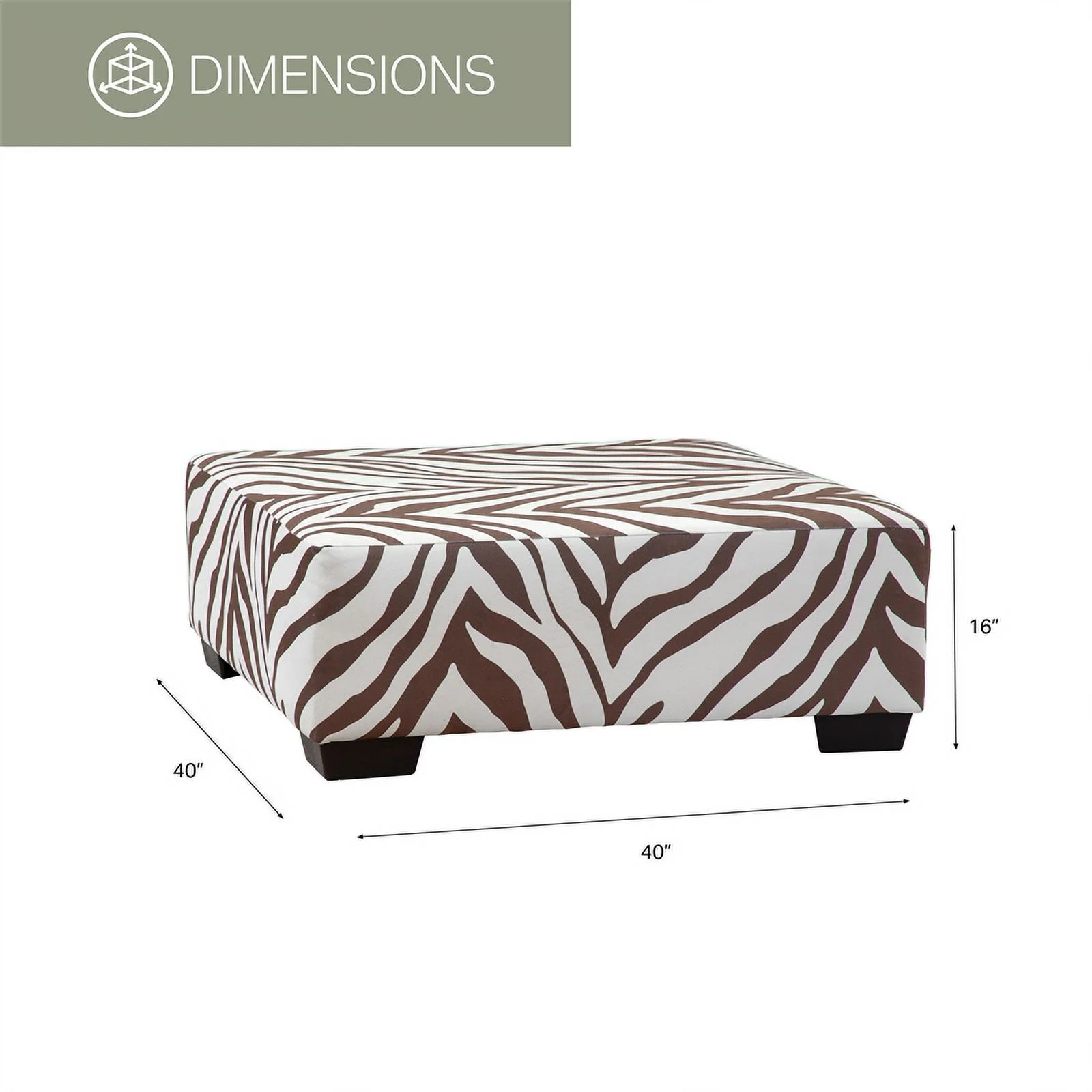 American Furniture Classics Model 08CTA-A413V2 Square Arm Series Brown and White Zebra Upholstered Ottoman