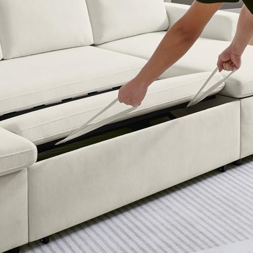 55" 3-in-1 Convertible Sleeper Sofa Bed with Adjustable Backrest - Soft Chenille Futon Couch for Living Room, Office & Apartment, Beige