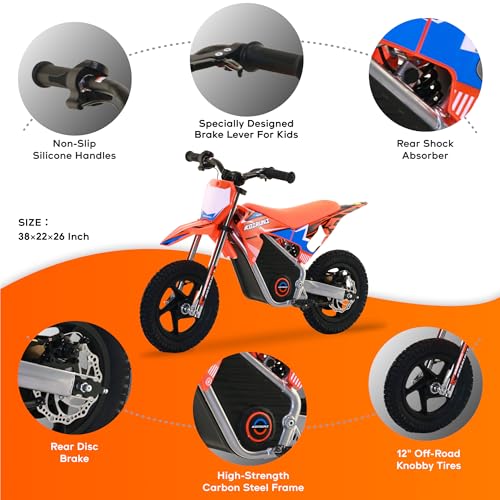 AIII Electric Dirt Bike for Kids 3-7, High Performance Racing Grade Motorcycle, Up to 8MPH, 2 Speed Settings, 12-Inch Off-Road Tires