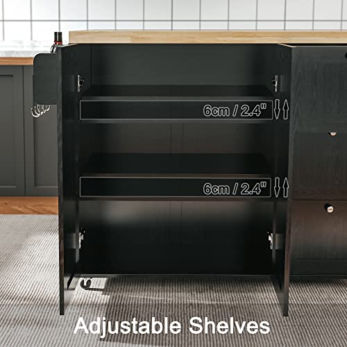 IRONCK Rolling Kitchen Island Cart with Drop-Leaf Countertop, Barn 3Drawers, Barn Door Style Cabine,Thicker Rubberwood Top, Spice Rack, on Wheels