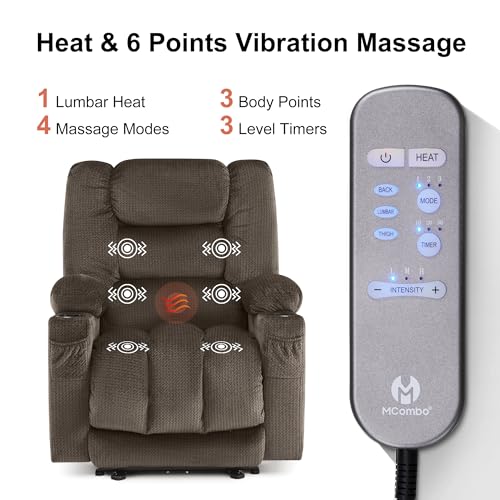 MCombo Zero Gravity Power Recliner Chair with Heat and Vibration Massage, Reclining Chair with USB & Type C Ports, Cup Holders for Living Room