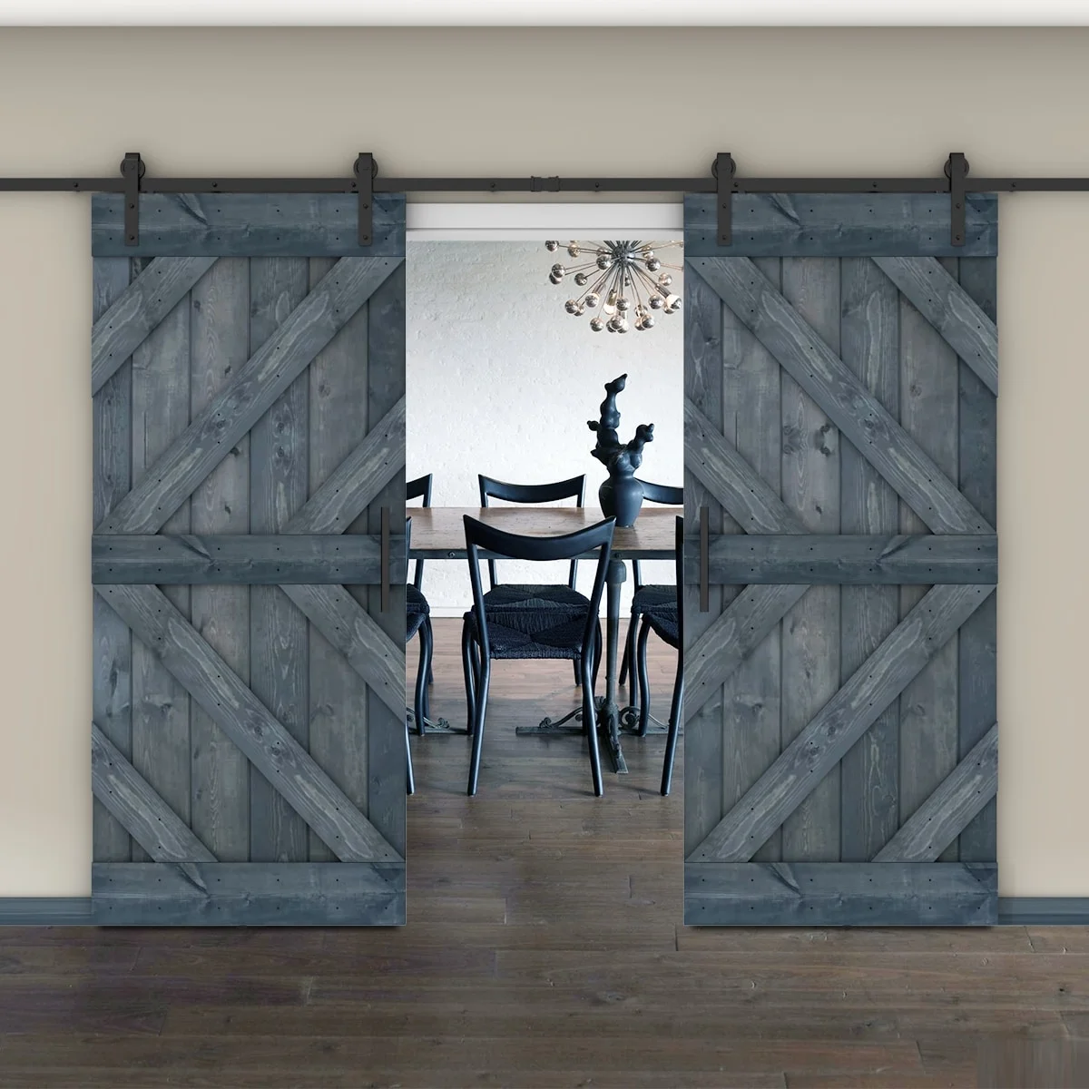 JM Barn Door With Solid Knotty Pine Paneled Wood and Hardware Kit(DIY) Dark Walnut 60X84