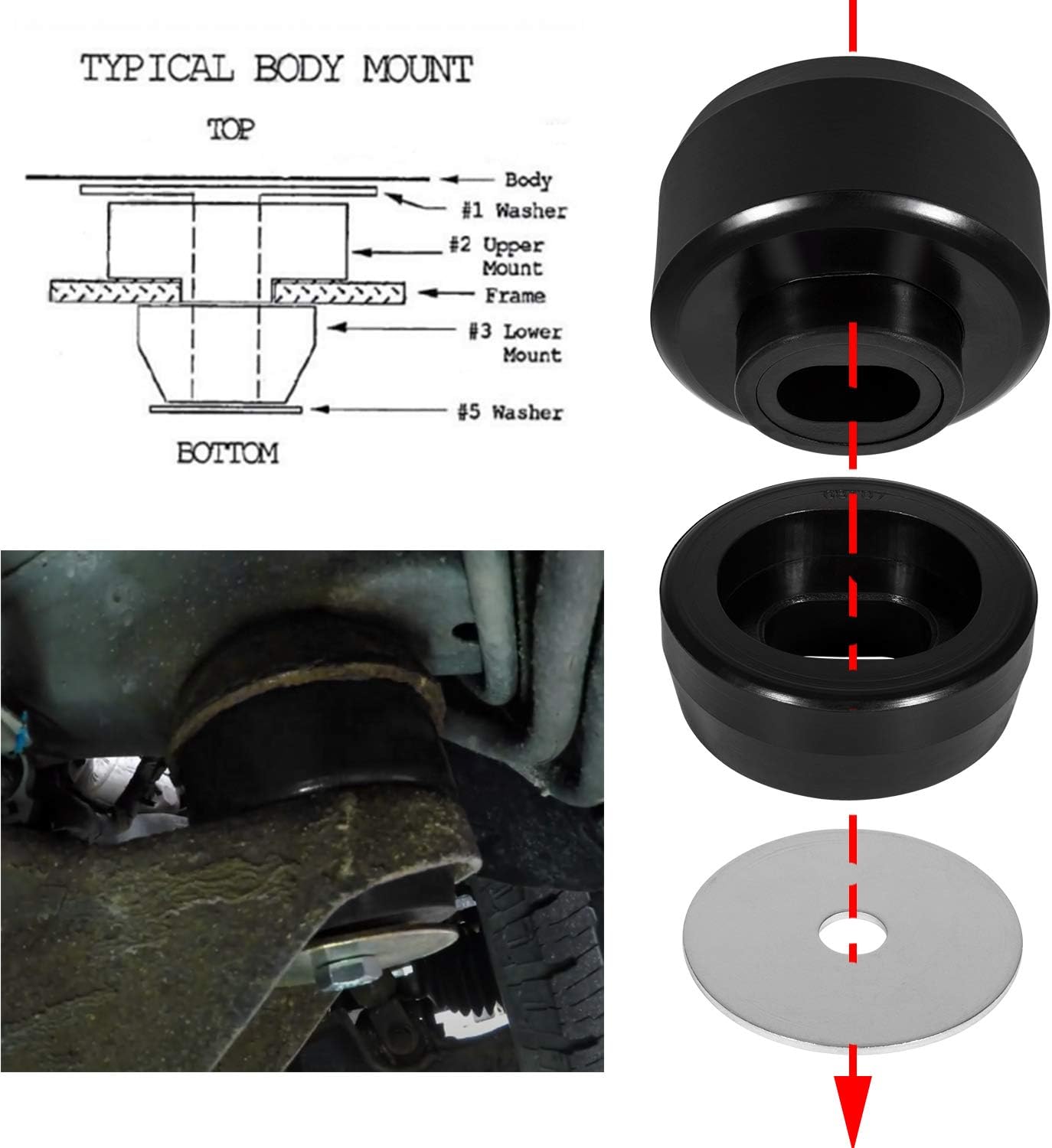 7-141 Body and Cab Mount Bushing Kit Black Polyurethane 24Pcs for 1999-2014 Silverado and Sierra 1500 2500 2WD/4WD Pack of 2