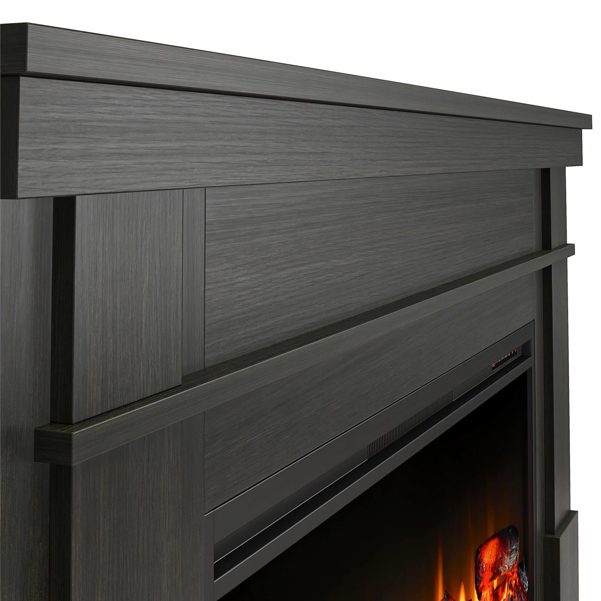 Elmcroft Wide Mantel with Linear Electric Fireplace, Charred Oak
