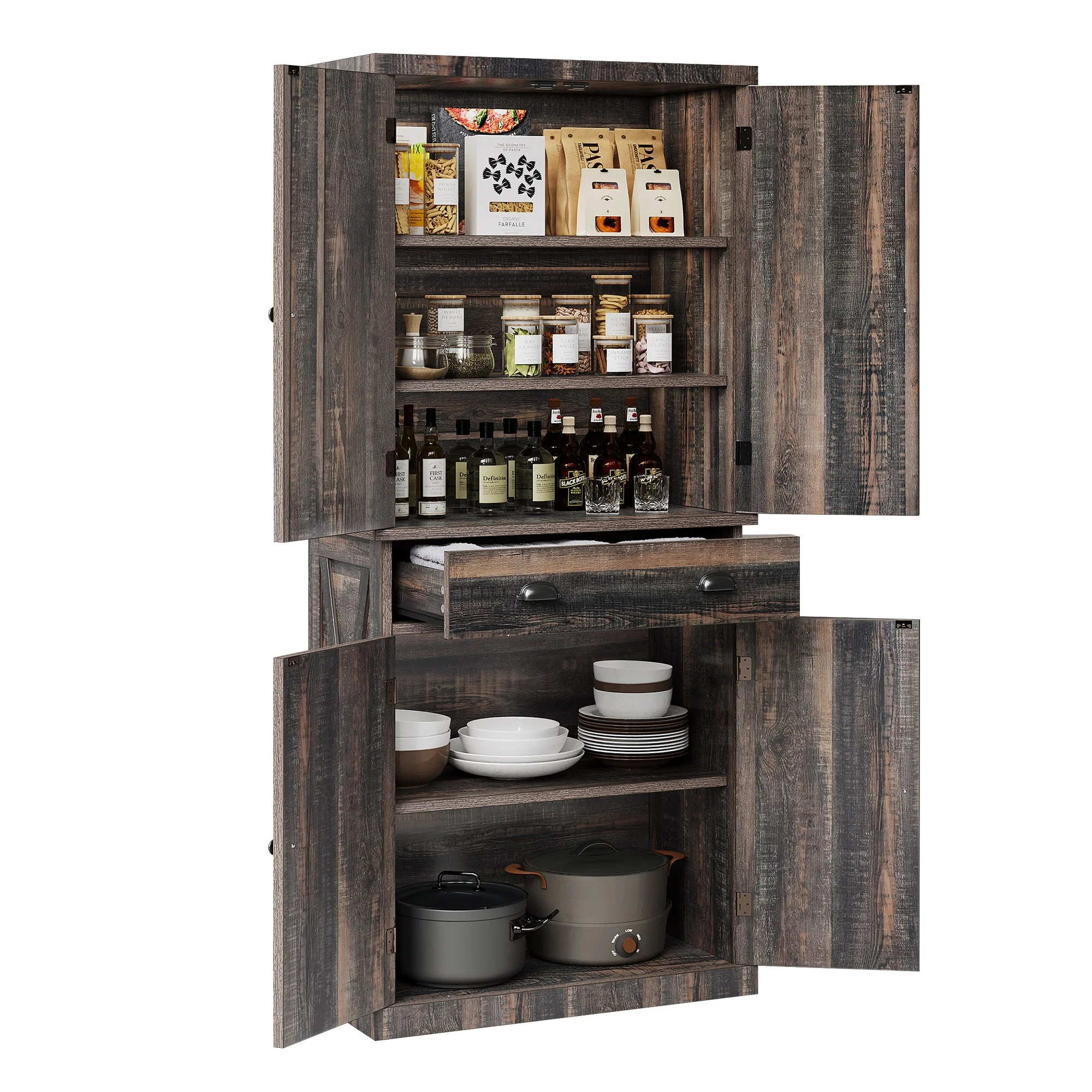 Dextrus 72" Kitchen Pantry Storage Cabinet, Large Drawer Farmhouse Storage Cabinet with 4 Doors