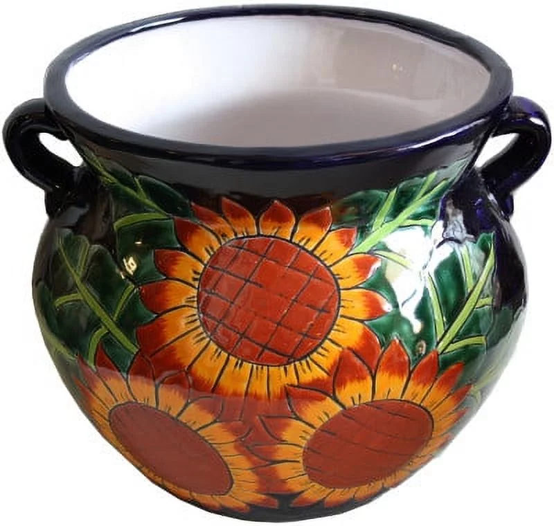 Large-Sized Sunflower Mexican Colors Talavera Ceramic Garden Pot - Radiant Selections