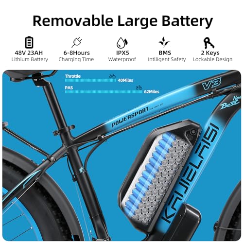 Electric Bike for Adult 4000W Peak Brushless Dual Motor 48V 23Ah Removable Bicycle Electric Bike 26 Inch Fat Tire Mountain Ebike 21 Speed Electric