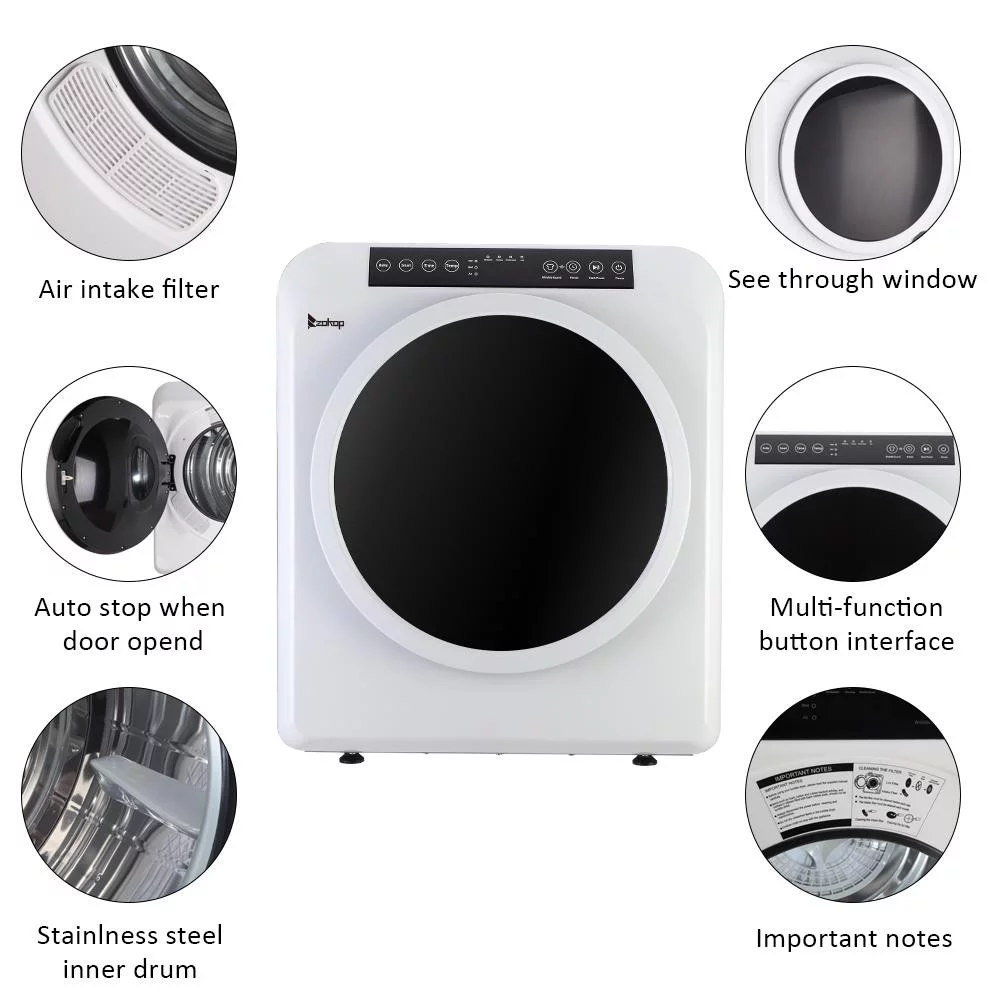 ZOKOP Compact Electric Clothes Dryer 13lbs Capacity Stainless Steel Dryer, White