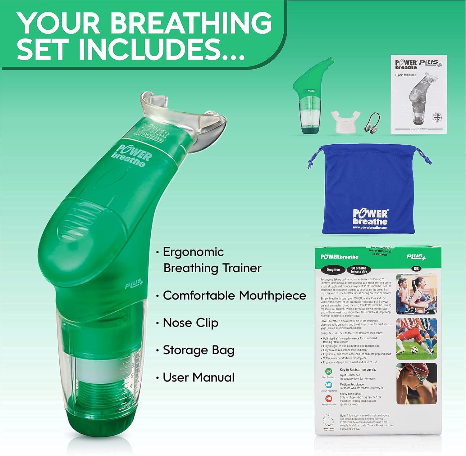 POWERbreathe - Breathing Exercise Device, Breathing Trainer and Therapy Tool to Strengthen Breathing Muscles and Help Lung Capacity