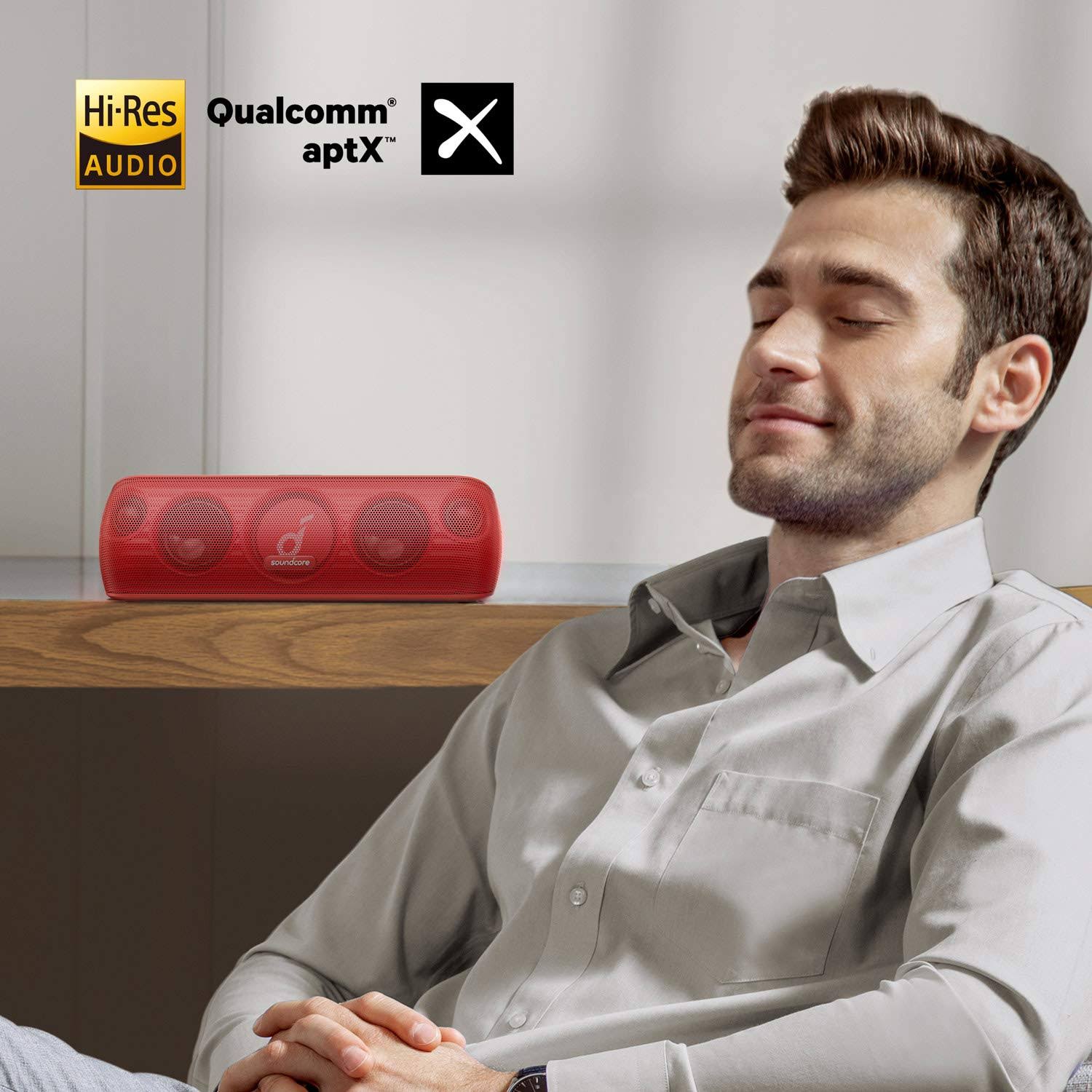 Soundcore Motion + Bluetooth Speaker with Hi-Res 30W Audio, BassUp - Red