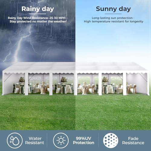GREEN PARTY 20x40FT Party Tent Heavy Duty, Large Wedding Event Shelters with 7 Carry Bags & Removable Sidewalls