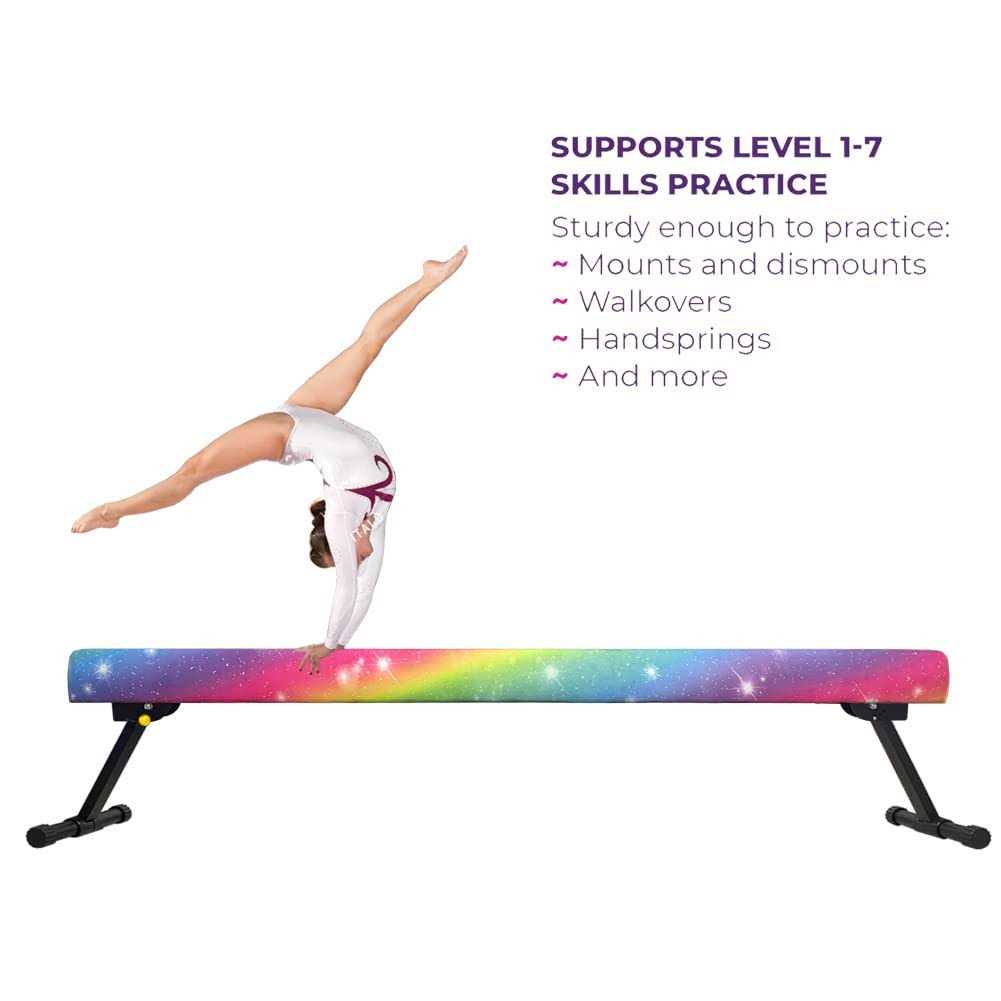 Sealoha 8ft Ultrasimple Adjustable&amp;Foldable Balance Beam,High-Low Floor Beam Suede Gymnastics Equipment,No Tool Require