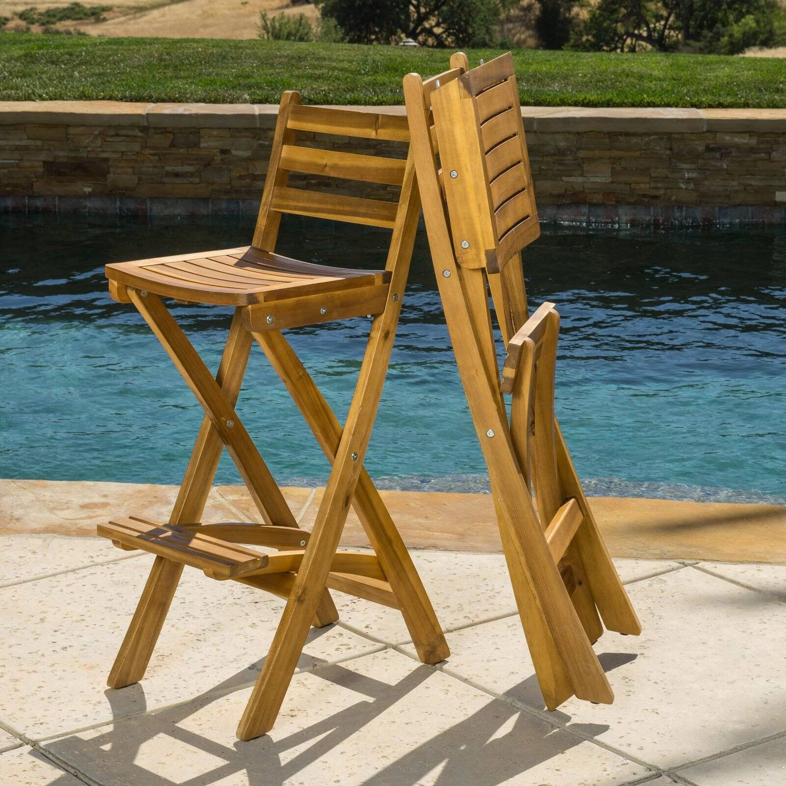 Atlantic 31-Inch Outdoor Folding Wood Bar Stools (Set of 2)