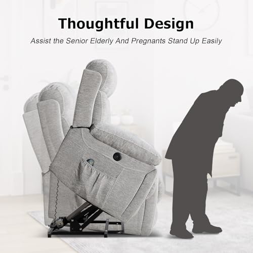 Phoenix Home Large Power Lift Recliner Chair with Massage and Heat for Elderly, Overstuffed Wide Recliners with 2 Cup Holders