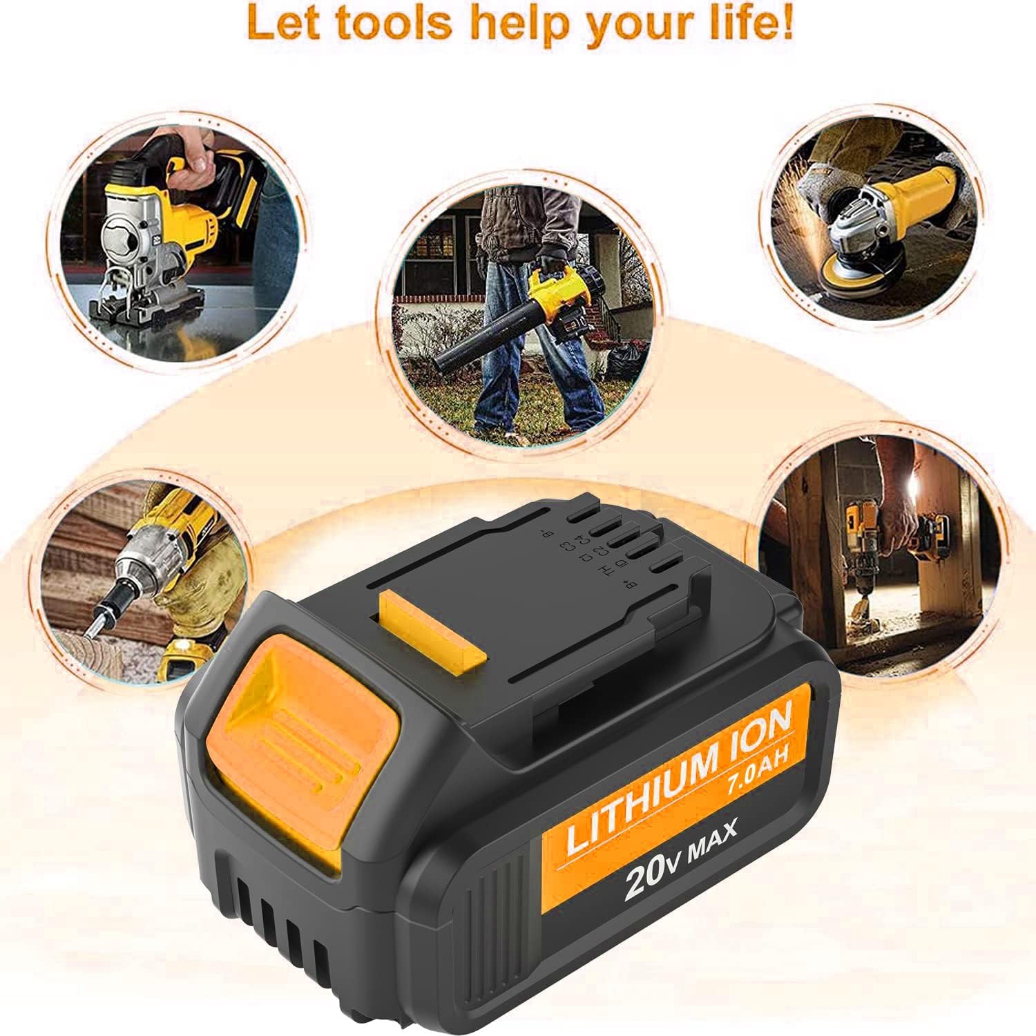 2 Packs Amsbat 7.0Ah DCB207 Battery Compatible with Dewalt 20V Battery Max Lithium DCB200 DCB201 DCB203 DCB204 DCB205 DCB206 Pack of 2