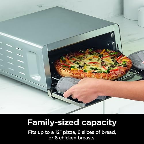 Ninja Digital Air Fry Countertop Oven, 8-in-1 Functionality, 1800W, Flip-Up Design, XL Capacity, Air Fry Basket, Wire Rack & Crumb Tray, Silver, SP101