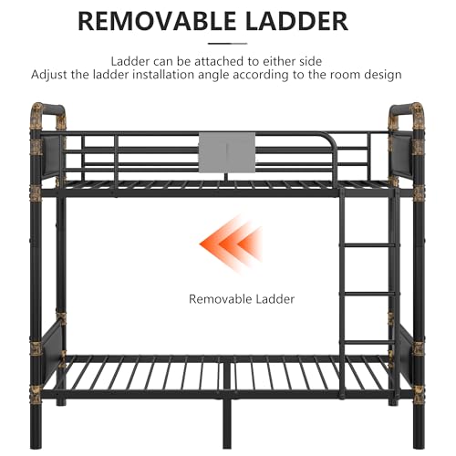 2 IN 1 Metal Bunk Bed Twin Over Twin, Convertible Twin Bunk Beds into 2 Individual Twin Size Bed for Kids Adults, 14.8" High Guard Rail