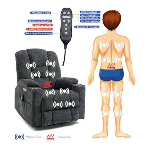 Large Power Lift Recliner Chair with Massage and Heat for Elderly Big People, Overstuffed Wide Recliners