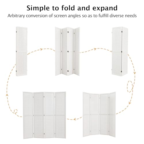 Pegboard Display, 5.6Ft Wooden Room Divider Folding Privacy Screens Portable Freestanding Wall Organizer for Retail Craft Art Display Board (4panels
