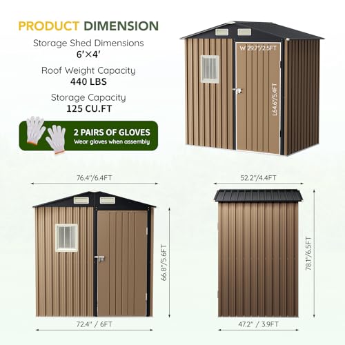 6x4FT Outdoor Steel Storage Shed with Clear Window, Lockable Doors, Weather-Resistant Metal Tool Shed for Garden, Backyard, Patio, and Utility Storage
