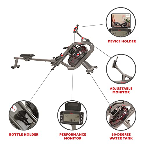 Sunny Health & Fitness Elite Water Rowing Machine with High Dynamic Resistance Vertical Tank