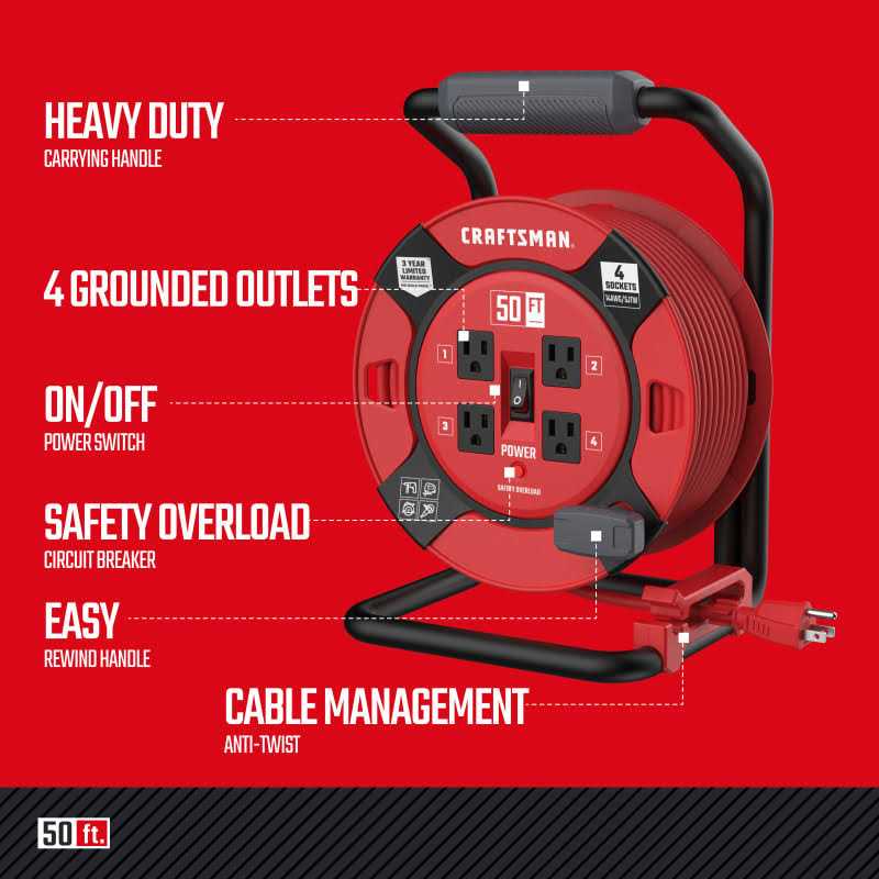 Craftsman Retractable Extension Cord Reel 50 Ft. 4 Outlets CMXCRPA1450 - Shop Hardware Tools Online Store