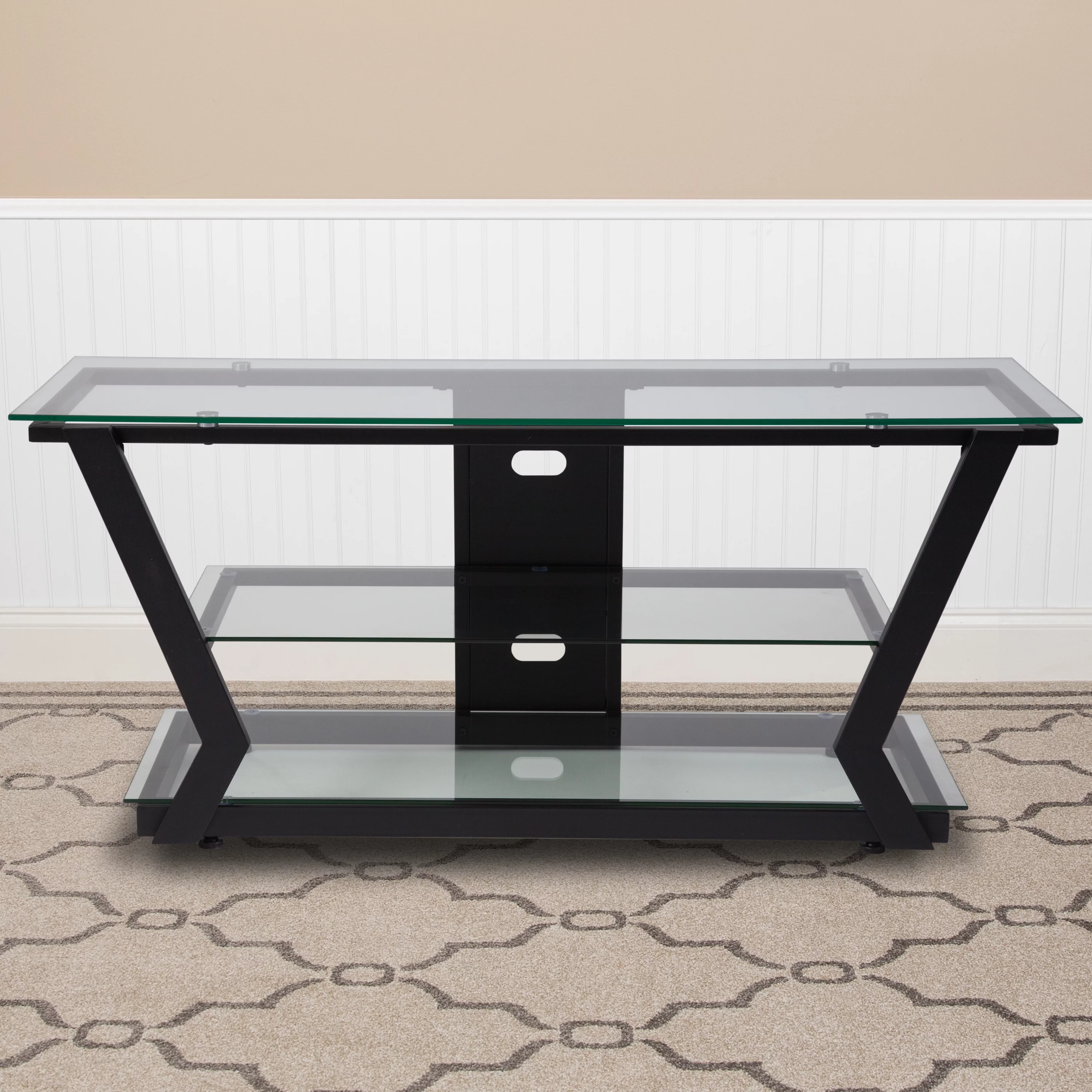 Flash Furniture Harbor Hills Glass TV Stand with Black Metal Frame, for TVs up to 50"