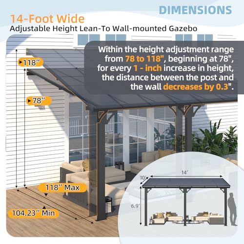 AECOJOY 10&rsquo; x 10&rsquo; Gazebo, Wall Mounted Gazebos Pergola on Clearance, Outdoor Patio Lean to Gazebo Awnings for Deck, Porch