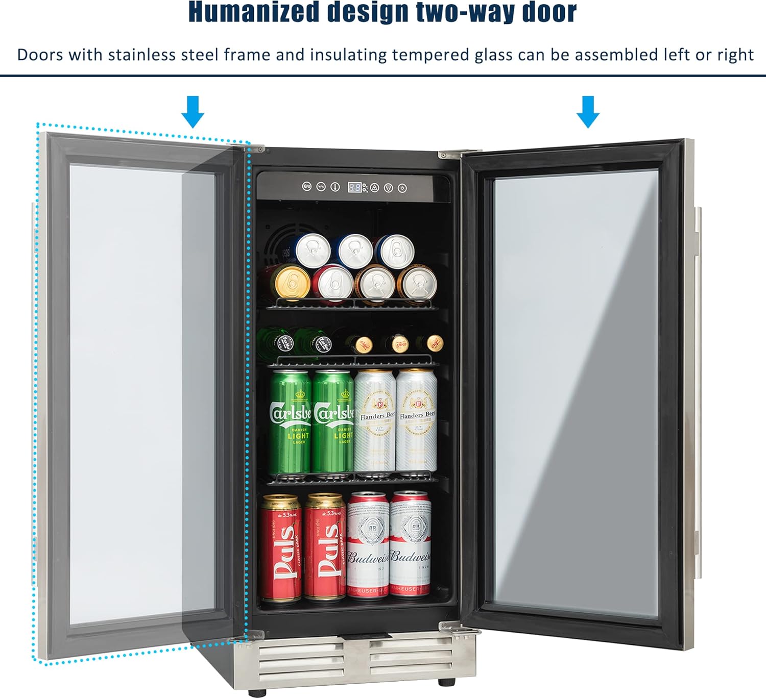 Beverage Refrigerator,120 Cans Built-in and Freestanding Mini Beverage Refrigerator Cooler with Double Glass Door,Mini Fridge with LED Lighting