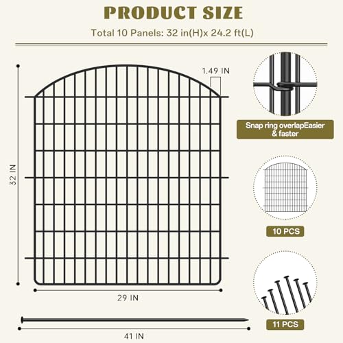 16 Panels No Dig Garden Fence with Gate, 32in x 38.6ft Decorative Dog Fence Outdoor for Yard