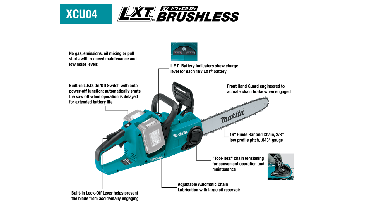 Makita XCU04CM 36V (18V X2) LXT&reg; Brushless 16 Chain Saw Kit (4.0Ah) BO.1012
