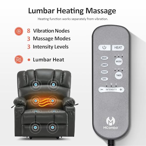 MCombo Oversized Power Lift Recliner Chair for Elderly, Lift Chair with Heat and Massage, Lift Recliner for Big and Tall, Cup Holders