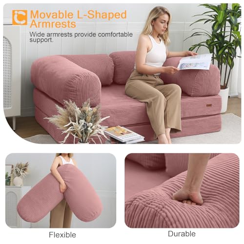 COMAX Folding Sofa Bed, Convertible Chair Bed Corduroy 3-in-1 Foldable Floor Couch with High-Density Foam, Futon Sofa Sleeper Mattress