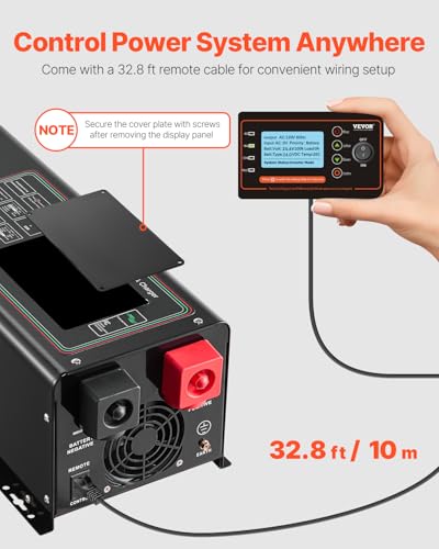 VEVOR Pure Sine Wave Inverter Charger, 2000 Watt, DC 12V to AC 120V, Battery Charger with LCD Display, Remote Control