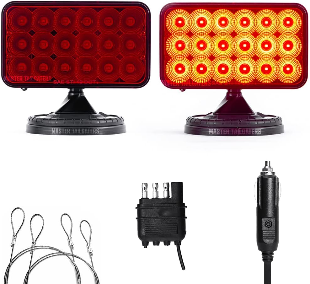 Master Tailgaters Wireless Trailer Tow Lights - Magnetic Mount - 48 Feet Range - 4 Pin Blade Connection + Safety Straps