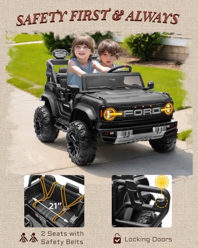 24V Ride on Toys for Big Kids, Licensed Ford Bronco Raptor 2 Seater Ride on Cars with Remote Control, Ride on Truck w/ 4-Wheeler Suspension, 3 Speeds